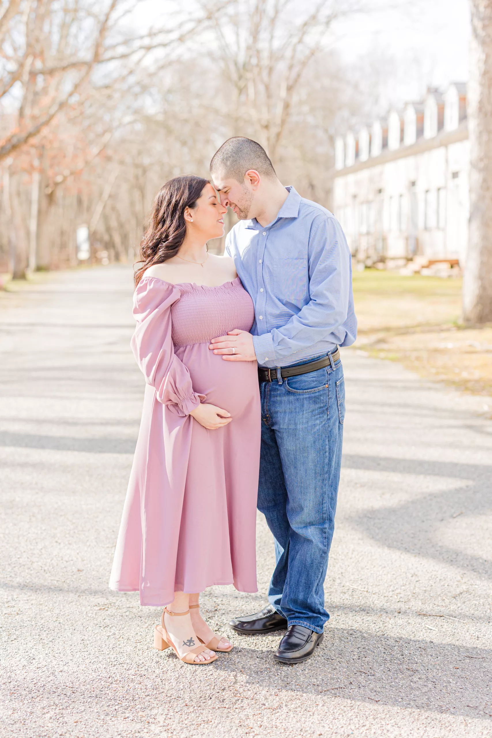 maternity client closet, nj photographer, allaire maternity photos, mauve maternity dress, outdoor maternity photos